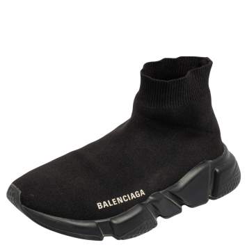 Pre Owned Balenciaga Black Knit Fabric Speed Trainer High Top Sneakers Size 37 