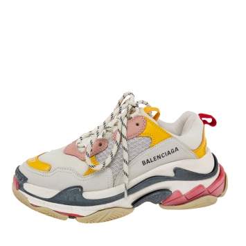 Pre Owned Balenciaga Multicolor Nubuck Leather And Mesh Triple S Sneakers Size 37