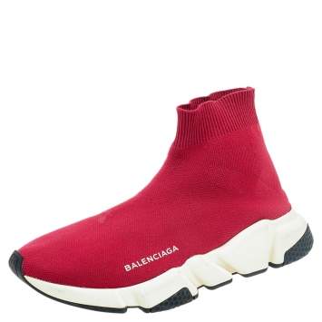 Pre Owned Balenciaga Red Knit Speed Trainer Sneakers Size 39