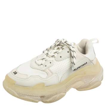 Pre Owned Balenciaga White/Grey Leather, Mesh Triple S Clear  Sneakers Size 38