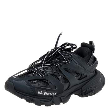 Pre Owned Balenciaga Black Synthetic Leather And Mesh Track Low Top Sneakers Size 35