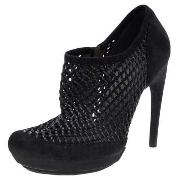 Pre Owned Balenciaga Black Netted Suede Ankle Booties Size 38.5