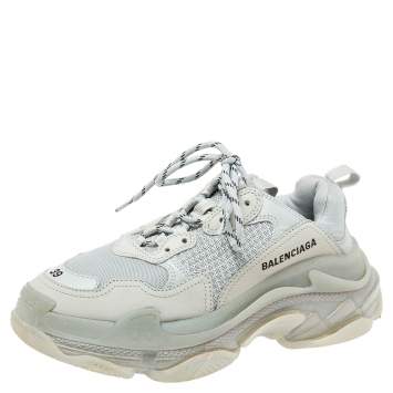 Pre Owned Balenciaga Sage Green Suede and Mesh Triple S Clear Sneakers Size 39