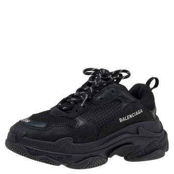 Pre Owned Balenciaga Black Mesh And Nubuck Leather Triple S Low Top Sneakers Size 39