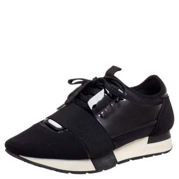 Pre Owned Balenciaga Black Patent Leather And Fabric Race Runner Sneakers Size 39