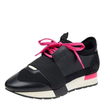 Pre Owned Balenciaga Black Leather and Mesh Race Runner Sneakers Size 37