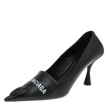 Pre Owned Balenciaga Black Leather Fringe Knife Pointed Toe Pumps Size 40
