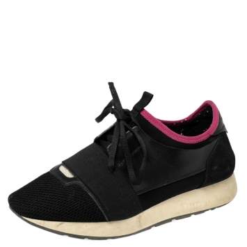 Pre Owned Balenciaga Black Leather And Suede Race Runner Sneakers Size 39