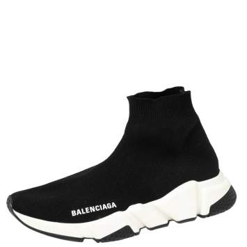 Pre Owned Balenciaga Black Knit Fabric Speed Trainer Sneakers Size 38 