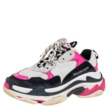 Pre Owned Balenciaga Multicolor Leather And Mesh Triple S Clear  Sneakers Size 37