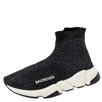 Pre Owned Balenciaga Grey Knit Fabric Speed Trainer Sneakers Size 37