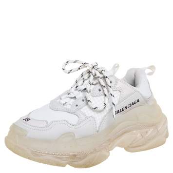 Pre Owned Balenciaga White Leather And Mesh Triple S Clear Low Top Sneakers Size 35