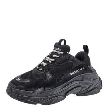 Pre Owned Balenciaga Black Mesh And Leather Triple S Low Top Sneakers Size 38