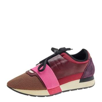 Pre Owned Balenciaga Multicolor Leather And Mesh Race Runner Low Top Sneakers Size 40