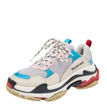 Pre Owned Balenciaga Multicolor Mesh And Leather Triple S Sneakers Size 41