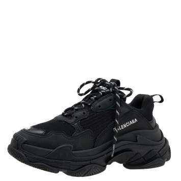 Pre Owned Balenciaga Black Mesh and Leather Triple S Sneakers Size 39