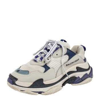Pre Owned Balenciaga White/Purple Mesh and Leather Triple S Sneakers Size 38