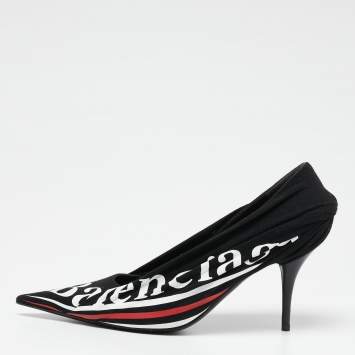 Pre Owned Balenciaga Black Fabric Knife Logo Pointed Toe Pumps Size 39.5