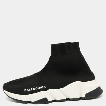 Pre Owned Balenciaga Black Knit Fabric Speed Trainer High-Top Sneakers Size 35