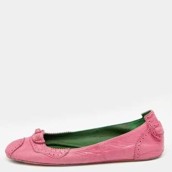 Pre Owned Balenciaga Pink Leather Arena Ballet Flats Size 40