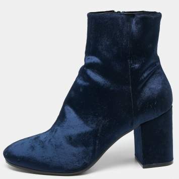 Pre Owned Balenciaga Navy Blue Velvet Ville Ankle Boots Size 38.5