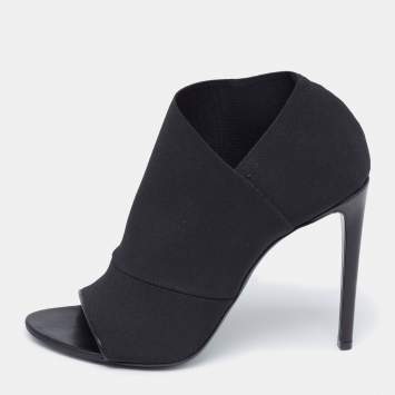 Pre Owned Balenciaga Black Stretch Fabric Open Toe Booties Size 39