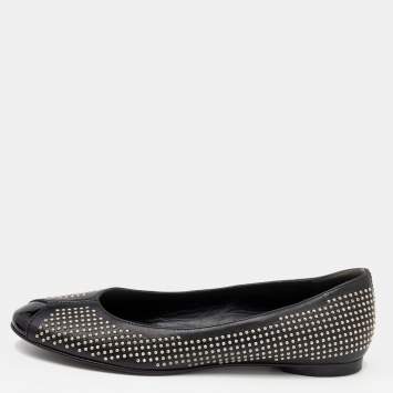 Pre Owned Balenciaga Black Leather Studded Ballet Flats Size 36