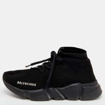 Pre Owned Balenciaga Black Knit Fabric Speed Trainer Lace Up Sneakers Size 37