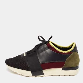 Pre Owned Balenciaga Multicolor Suede And Mesh Race Runner Low-Top Sneakers Size 41