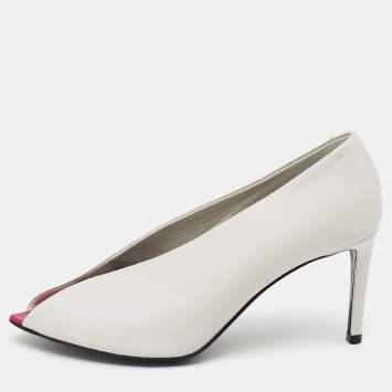 Pre Owned Balenciaga White Leather V-neck Open Toe Pumps Size 36.5