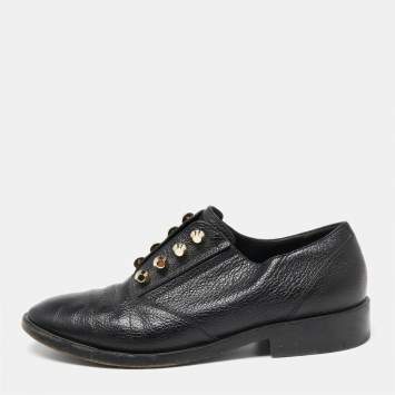 Pre Owned Balenciaga Black Leather Stud Embellished  Oxfords Size 38