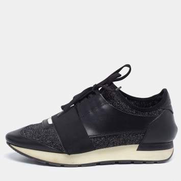 Pre Owned Balenciaga Black Lurex Fabric And Leather Race Runner Sneakers Size 40 