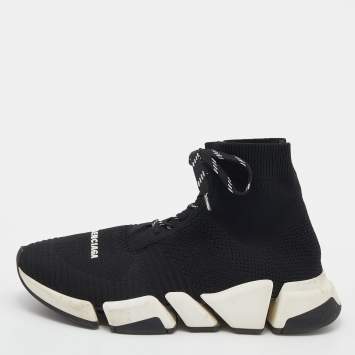 Pre Owned Balenciaga Black Knit Fabric Speed 2 Lace Up Sneakers Size 41