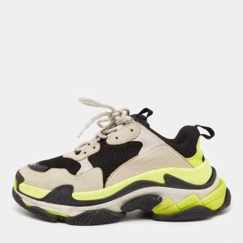 Pre Owned Balenciaga Tri-Color Leather and Mesh Triple S Low-Top Sneakers Size 37