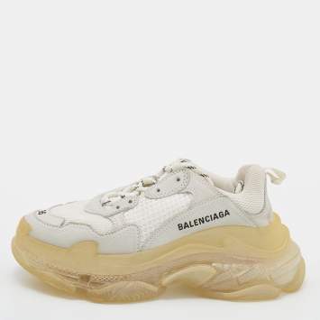 Pre Owned Balenciaga Tri Color Leather And Mesh Triple S Clear Trainer Sneakers Size 36