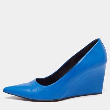 Pre Owned Balenciaga Blue Leather Knife Wedge Pumps Size 39