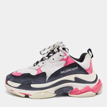 Pre Owned Balenciaga Multicolor Suede And Mesh Triple S Sneakers Size 37