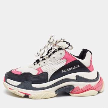 Pre Owned Balenciaga Tri Color Nubuck Leather and Mesh Triple S Trainer Sneakers Size 37