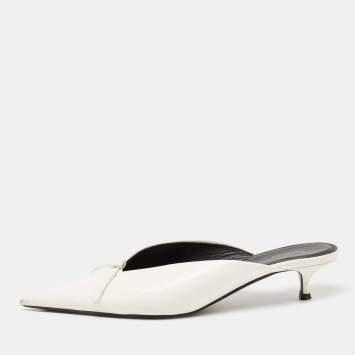 Pre Owned Balenciaga White Leather Knife Pointed Toe Mules Size 38