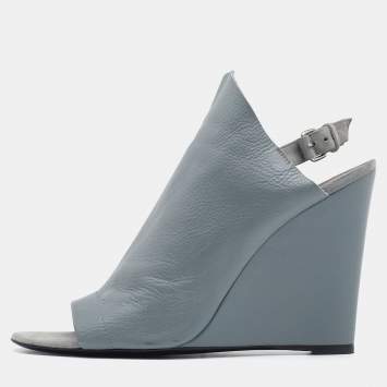 Pre Owned Balenciaga Grey Leather Glove Wedges Slingback Sandals Size 40