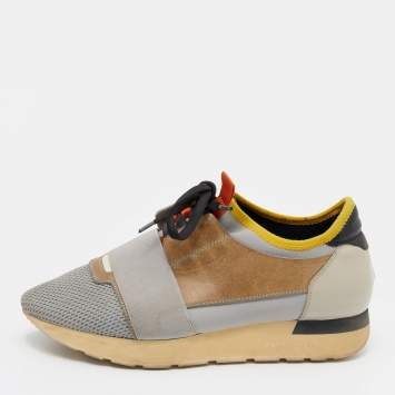 Pre Owned Balenciaga Multicolor Mesh And Leather Race Runner Sneakers Size 38