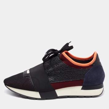 Pre Owned Balenciaga Tricolor Suede And Leather Race Runner Sneakers Size 39