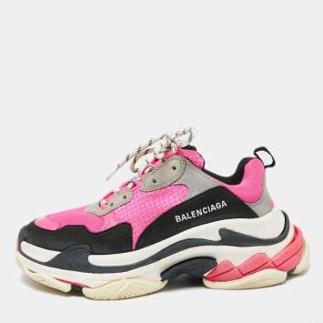 Pre Owned Balenciaga Multicolor Nubuck Leather And Mesh Triple S Clear Sneakers Size 39
