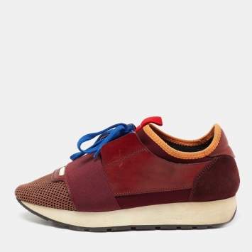 Pre Owned Balenciaga Multicolor Mesh, Leather and Suede Race Runner Sneakers Size 36