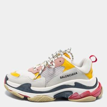 Pre Owned Balenciaga Multicolor Leather And Mesh Triple S Sneakers Size 39