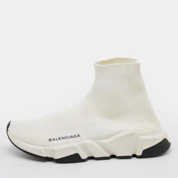 Pre Owned Balenciaga White Knit Fabric Speed Trainer Sneakers Size 38