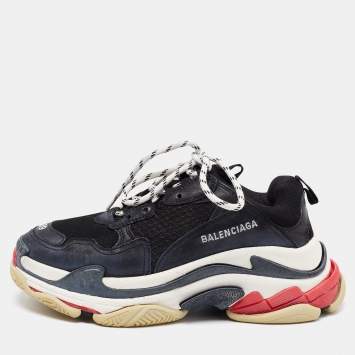 Pre Owned Balenciaga Black Suede And Mesh Triple S Sneakers Size 39