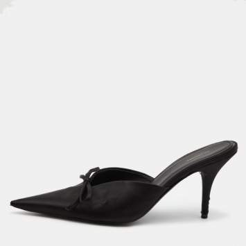 Pre Owned Balenciaga Black Satin Knife Mule Sandals Size 38