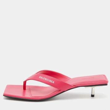 Pre Owned Balenciaga Pink Leather Thong Square Toe Slide Sandals Size 40