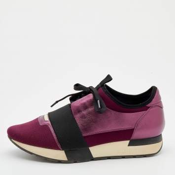 Pre Owned Balenciaga Purple/Black Neoprene And Leather Race Runner Sneakers Size 40